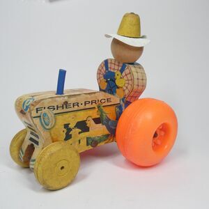 Fisher Price Farmer on Tractor Pull Toy 629 Vintage Wooden